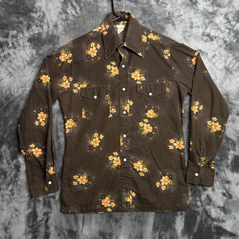 Vintage Womens Le Chevron Floral Medium Double Pocket Long Sleeve Collard